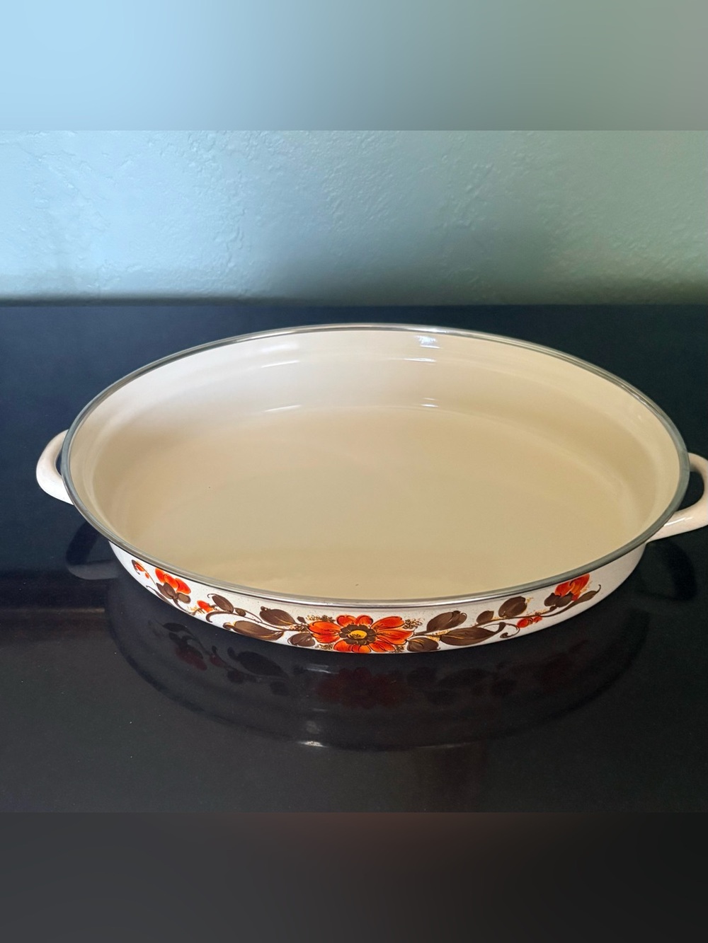 Moneta Oval Floral Enamelware Roaster Casserole  Pan Made In Italy 12” X 9”
